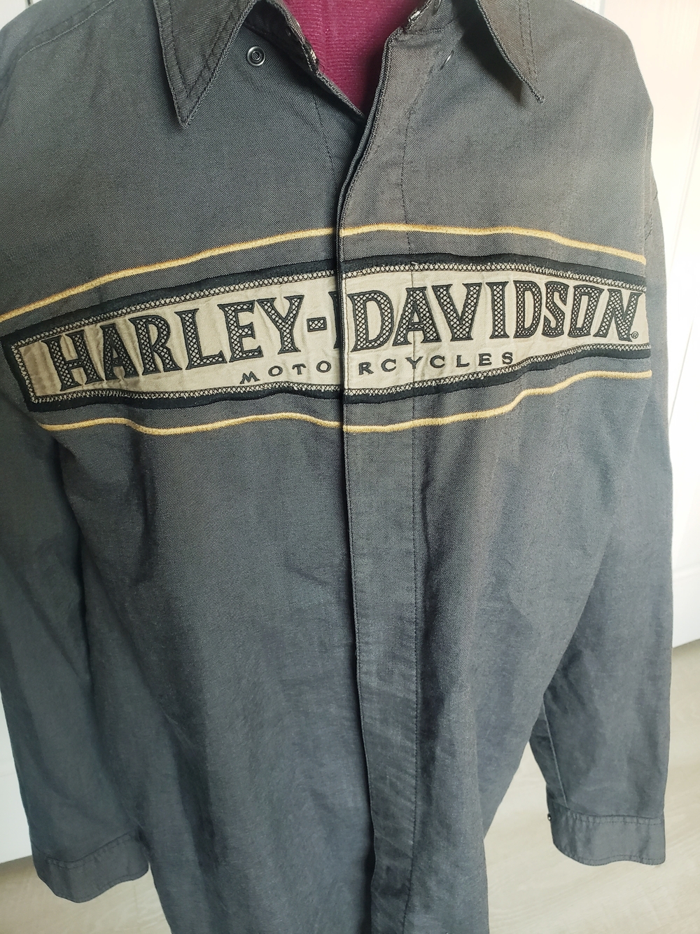 Harley-Davidson Charcoal Gray Button-Front Logo Shirt Jacket Size L Men